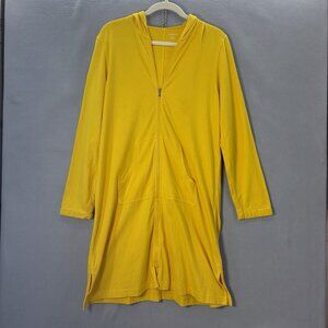LL Bean Large (14-16)Yellow Full Zip Hooded LongSleeve Beach Swim Cover Up Dress